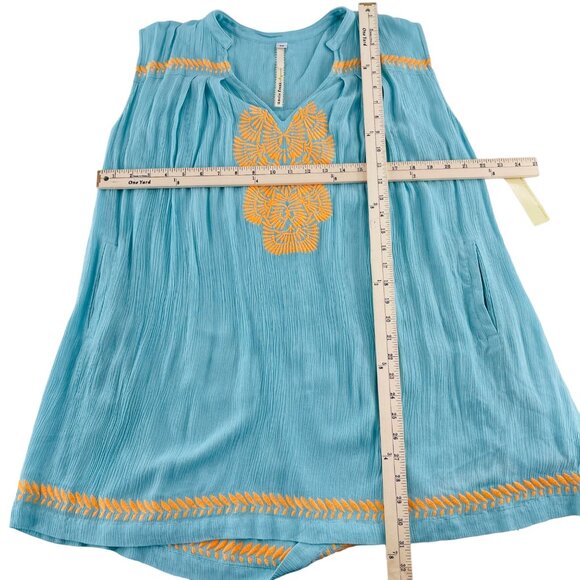 Uncle Frank Womens Medium Blue Sleeveless Dress With Orange Embroidery Boho NWT - Picture 4 of 6